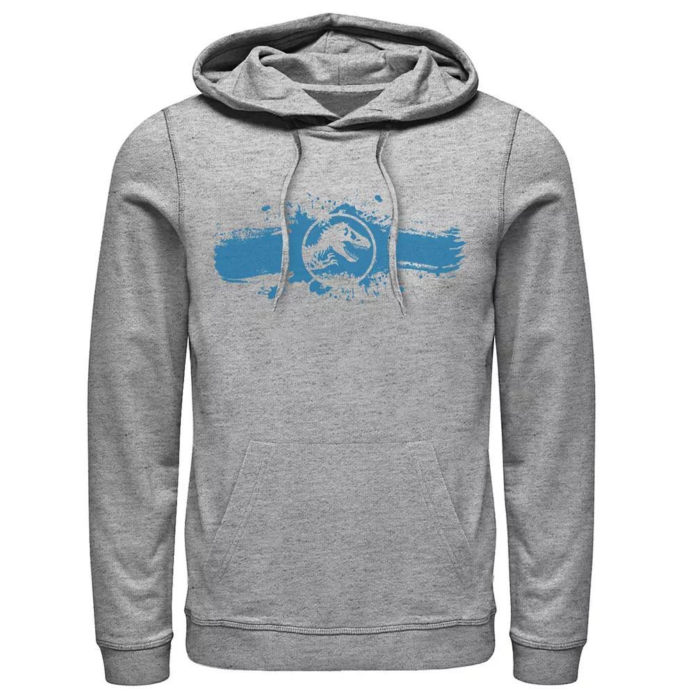Men's Jurassic World Logo Blue Paint Splatter Hoodie, Size: Small, Athletic Grey Product Image