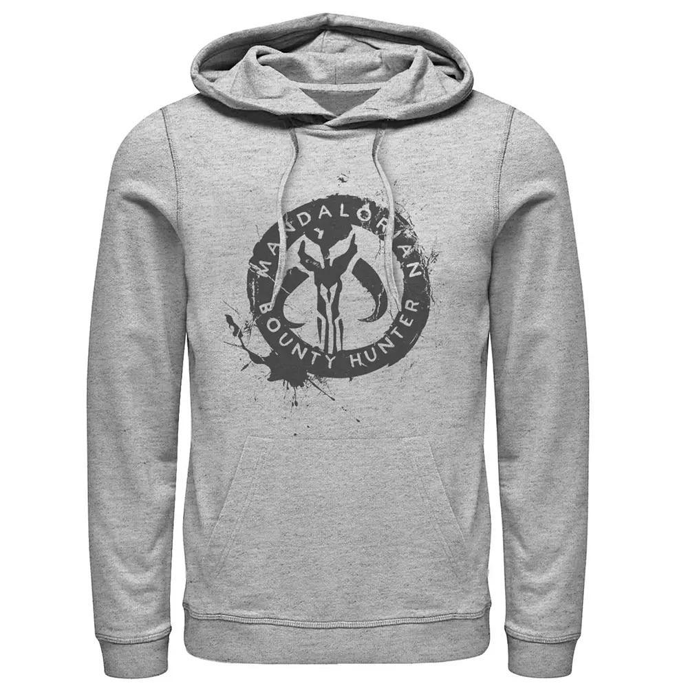 Men's Star Wars The Mandalorian Paint Splatter Emblem Hoodie, Size: Large, Athletic Grey Product Image