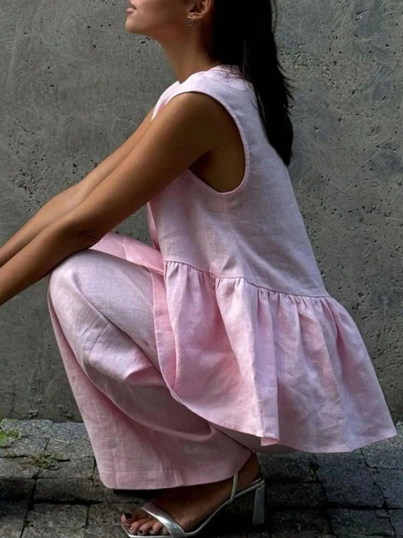 Button Down Peplum Vest and Pants Set Product Image