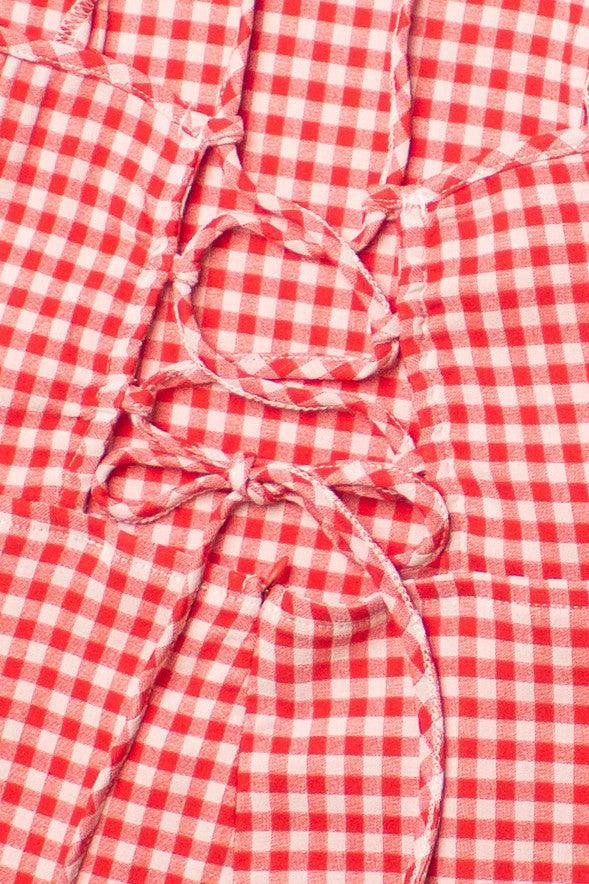Red Gingham Lace Up Back Mini Dress Product Image