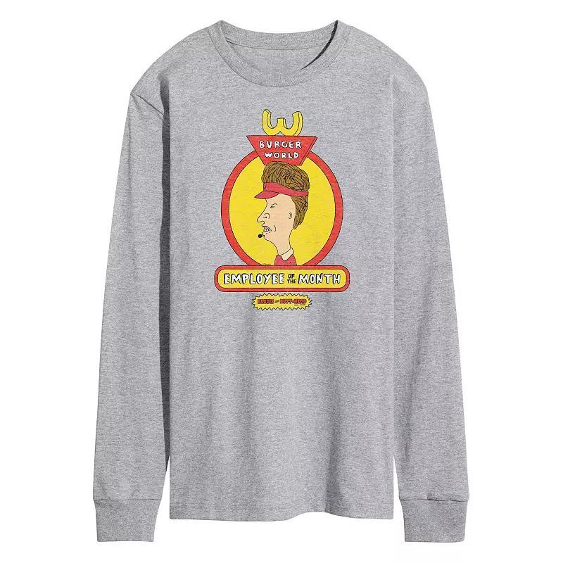 Men's Beavis And Butthead Employee Of The Month Long Sleeve Tee, Size: Medium, Gray Product Image