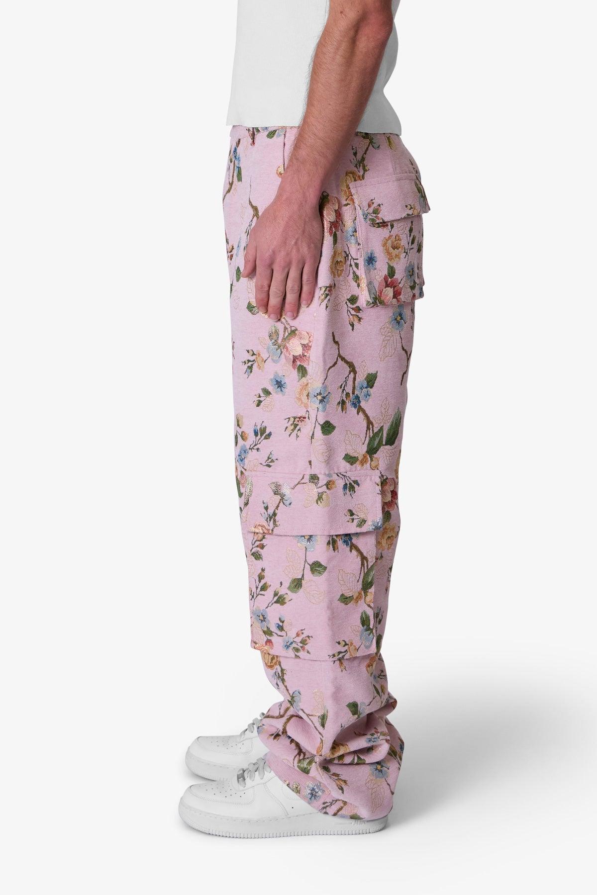 Jacquard Rose Cargo Pants - Pink Product Image