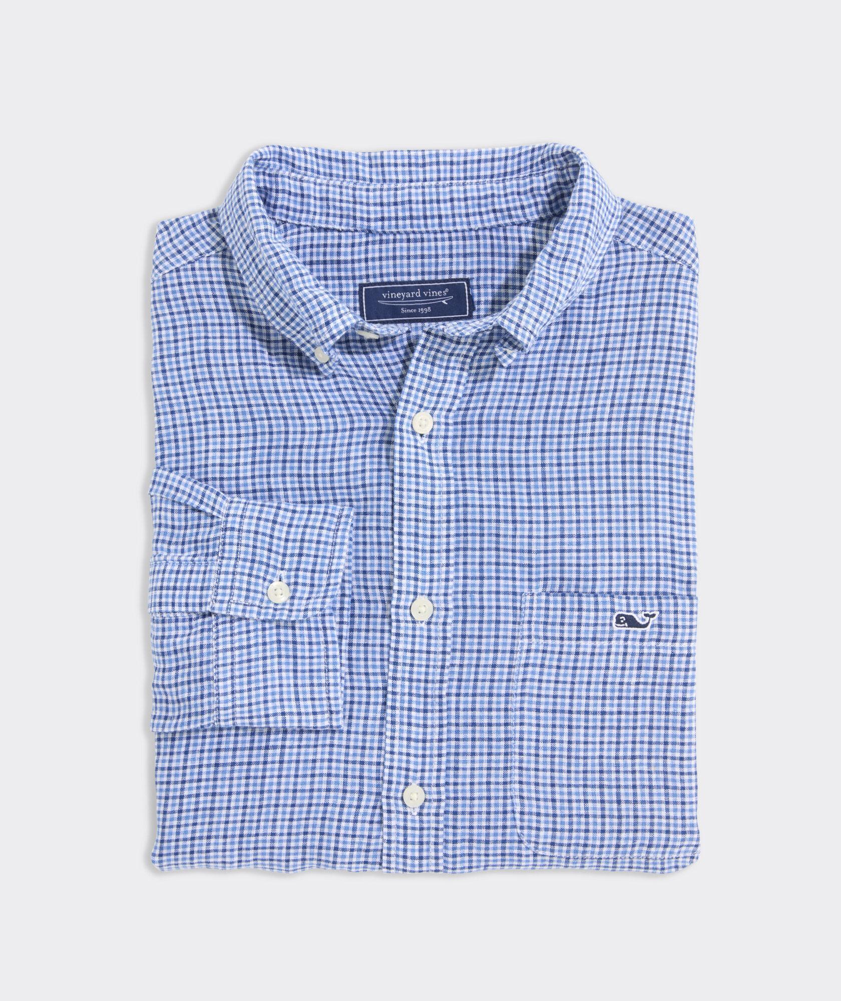 Linen Tattersall Spread Collar Shirt Product Image