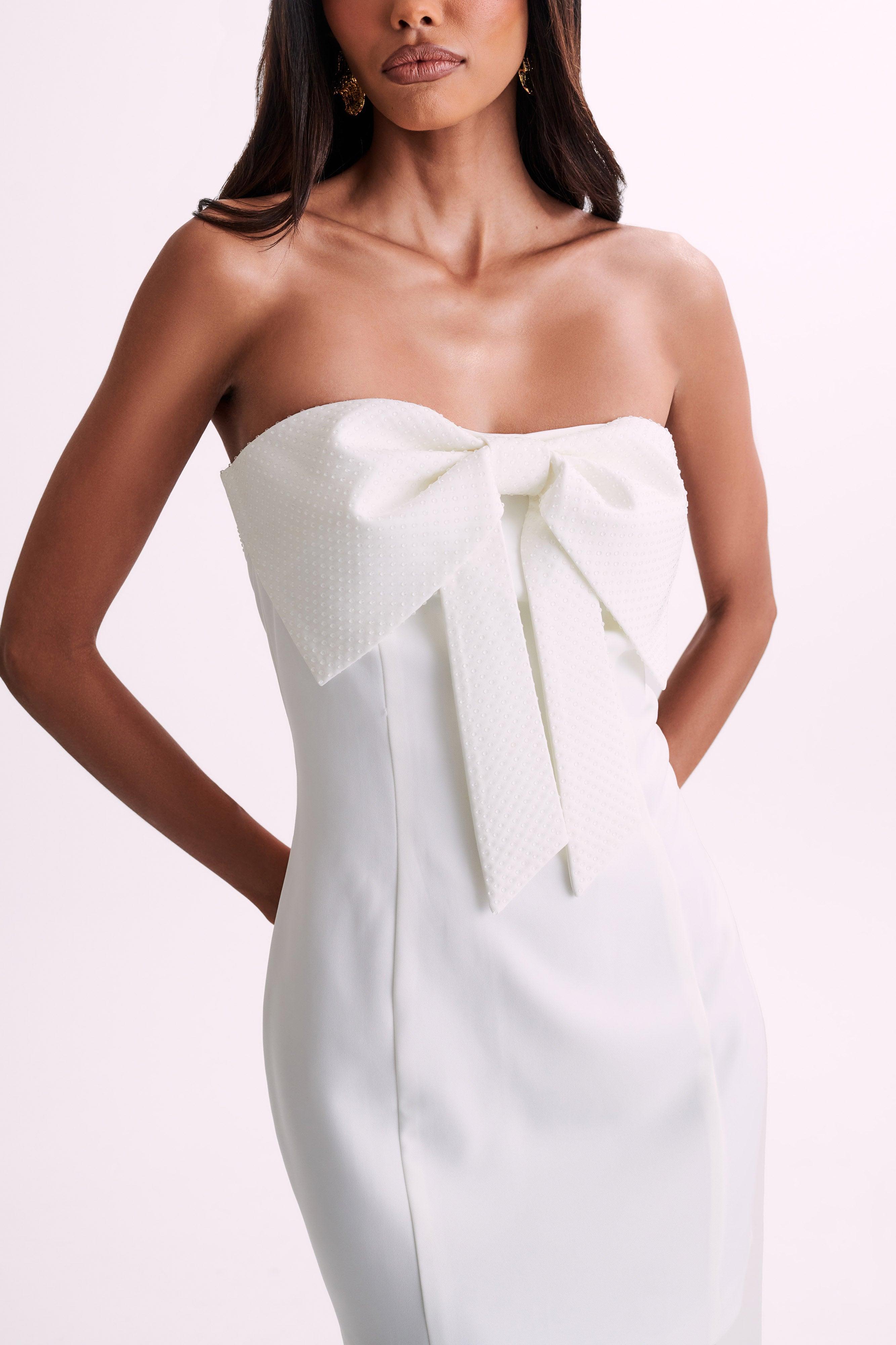 Saoirse Strapless Mini Dress With Diamante Bow - White Product Image