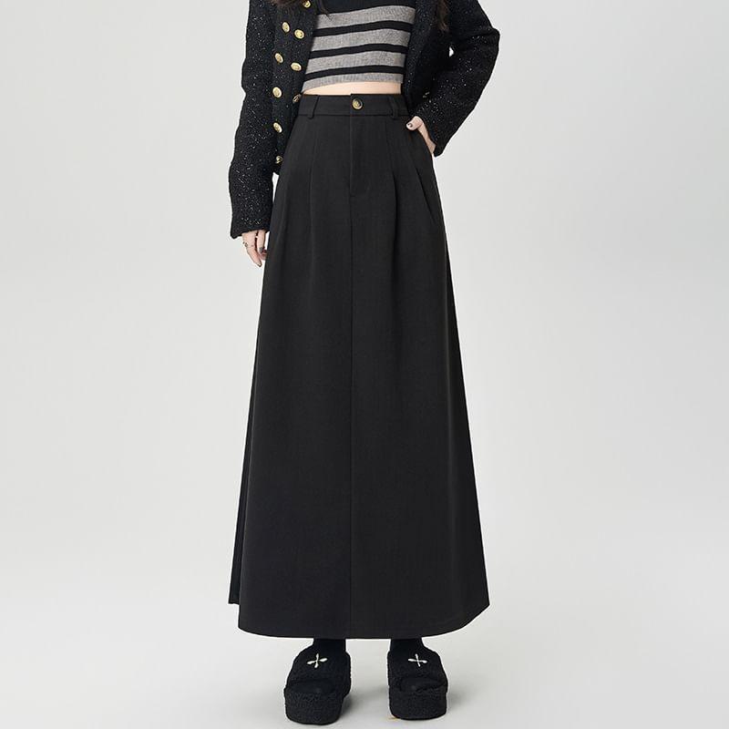 High Waist Plain Midi A-Line Skirt Product Image