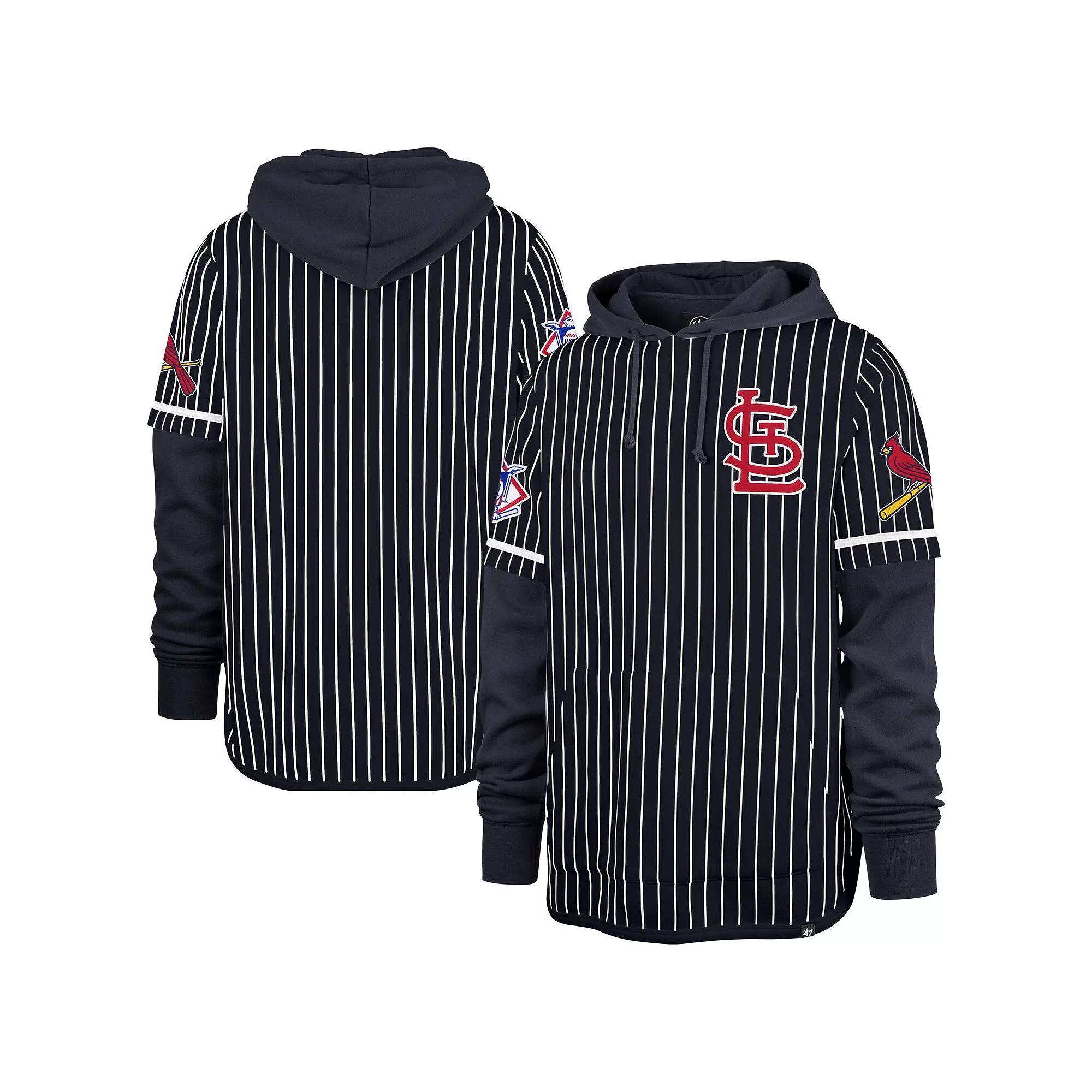 Men's '47 Navy St. Louis Cardinals Pinstripe Double Header Pullover Hoodie,  Product Image