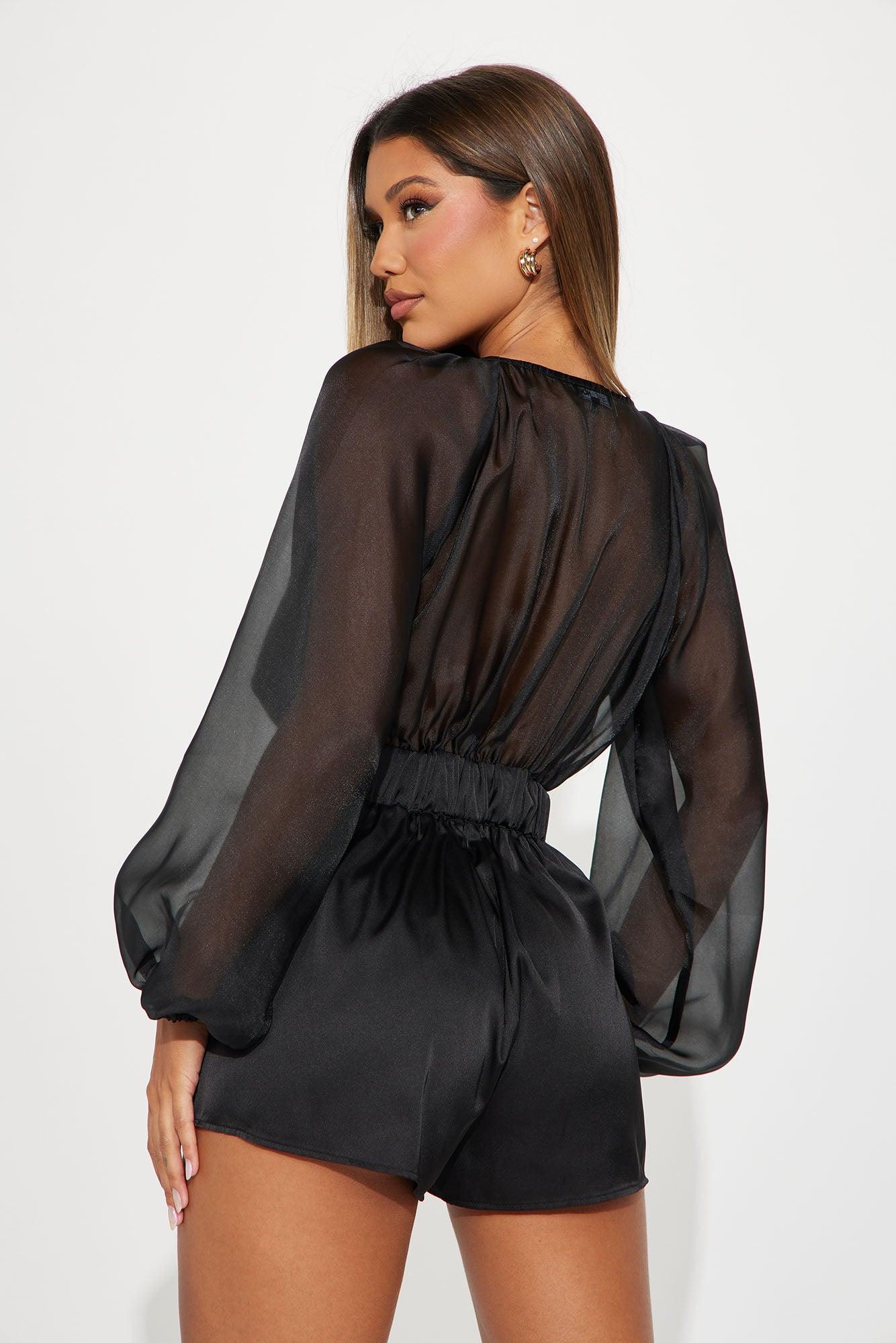 All About Me Satin Romper - Black Product Image