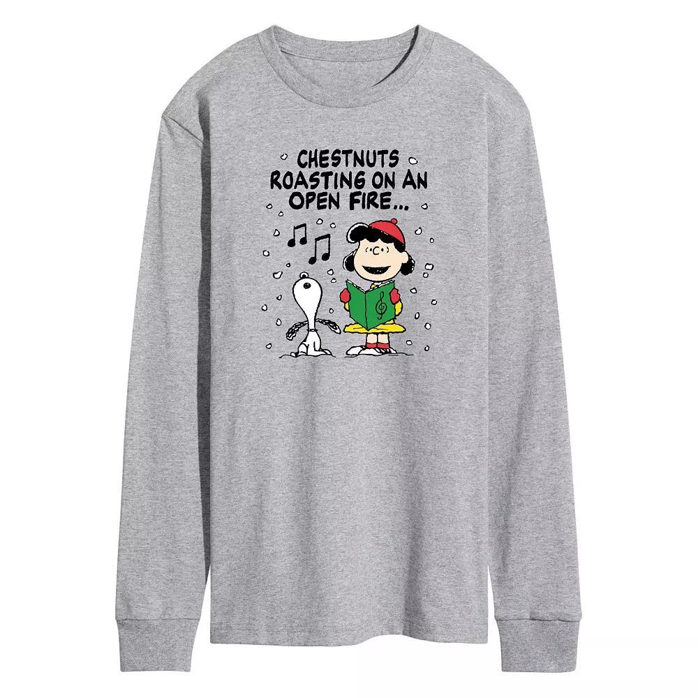 Men's Peanuts Lucy & Snoopy Christmas Carol Long Sleeve Graphic Tee, Size: Small, Grey Gray Product Image