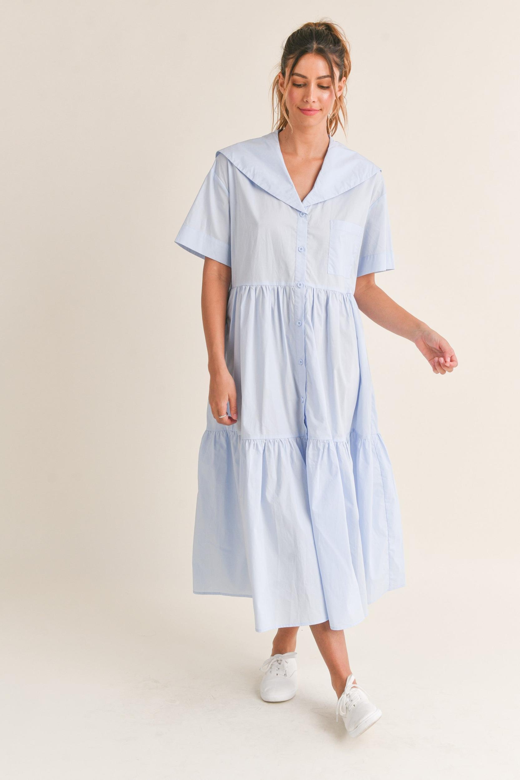 Sailor Collar Midi Dress Product Image