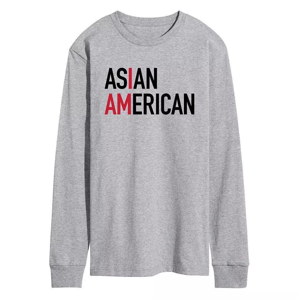 Men's I am Asian American Long Sleeve Graphic Tee, Size: XXL, Grey Gray Product Image