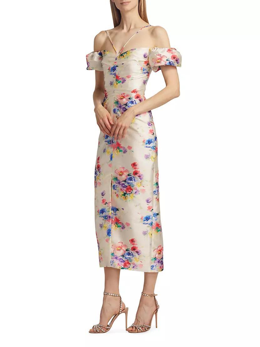 Palma Beaded Floral Ruched Off-The-Shoulder Dress Product Image