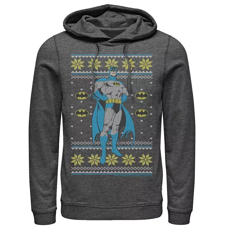 Men's DC Comics Batman Power Stance Christmas Sweater Style Hoodie, Size: Small, Grey Heather Product Image