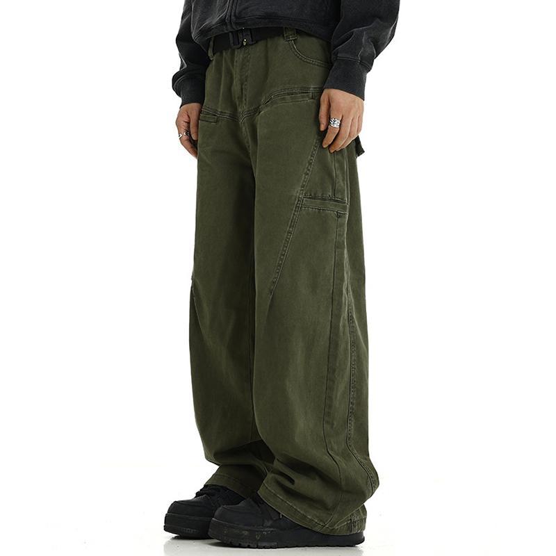 Trendy American Retro Washed Wide-Leg Cargo Logging Pants Product Image