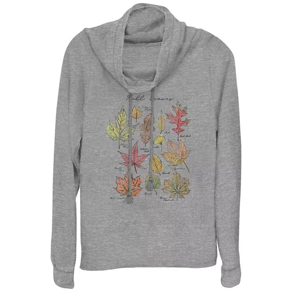Women's Fall Leaves Cowlneck Graphic Lightweight Long Sleeve, Size: Small, Gray Grey Product Image