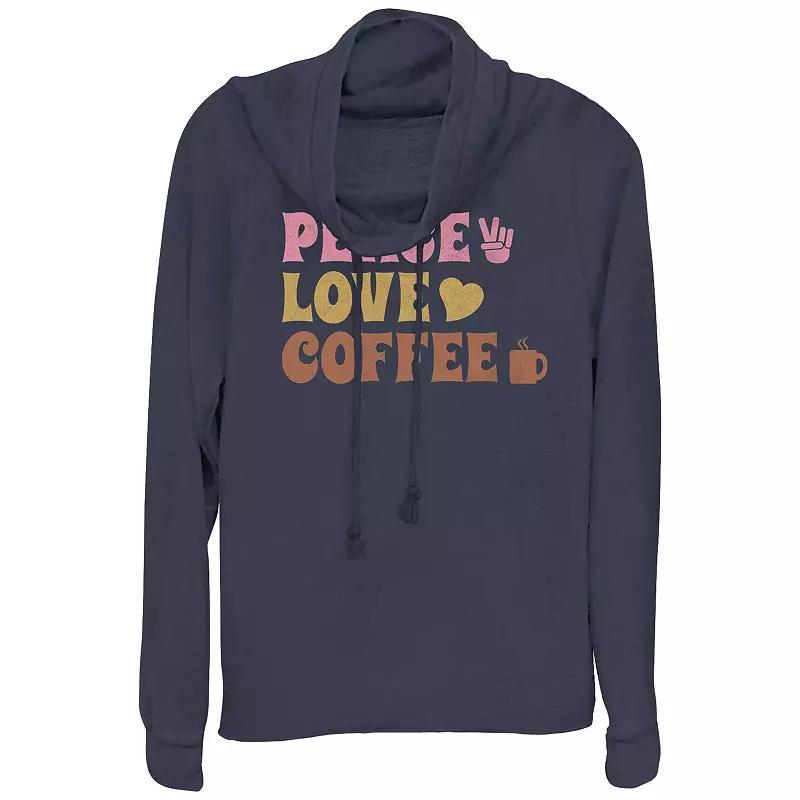 Womens Plus Peace Love And Coffee Cowlneck Graphic Lightweight Long Sleeve, Girls Blue Product Image