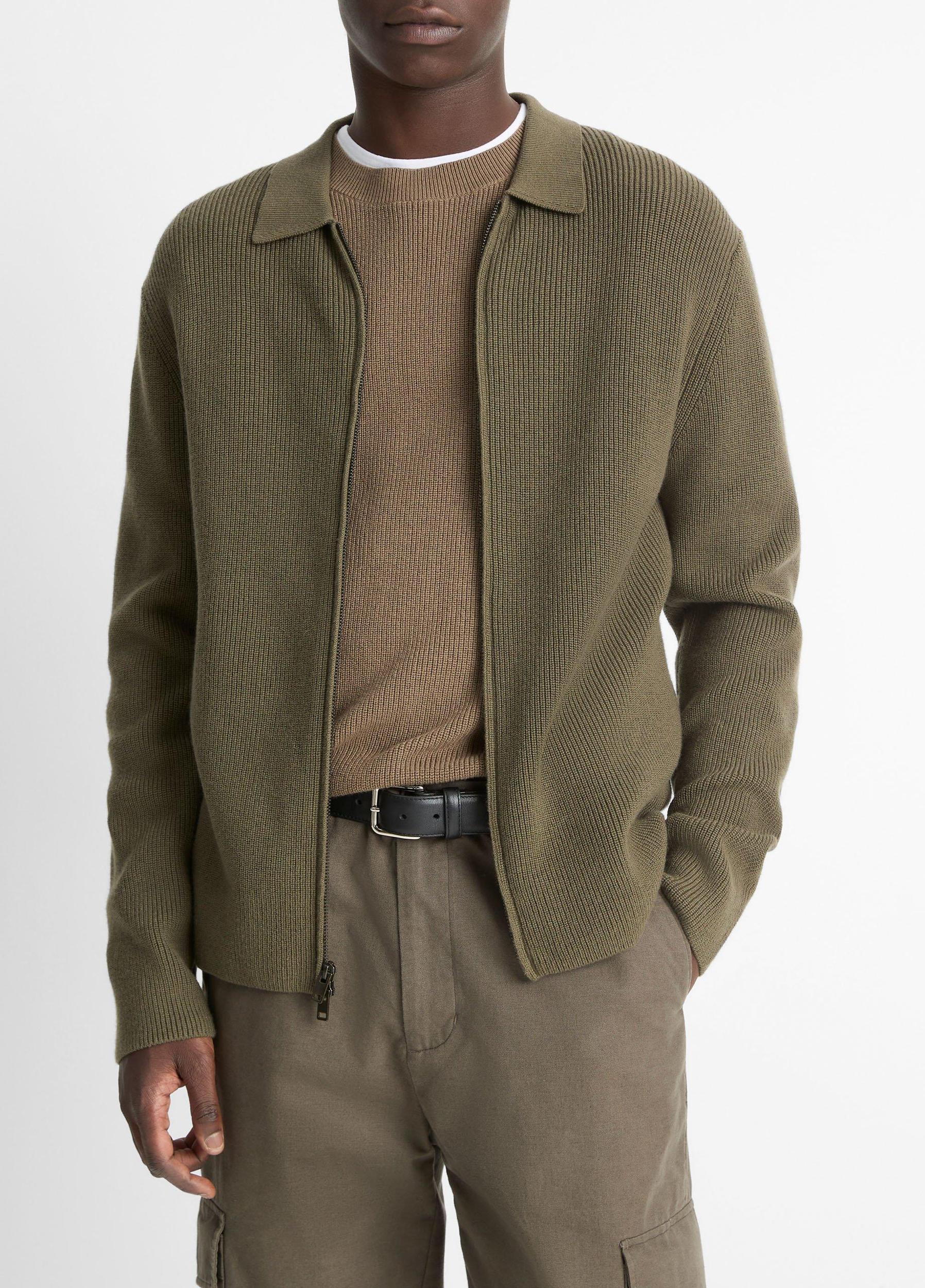 Wool-Blend Two-Way Zip Cardigan Product Image