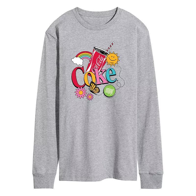 Men's Coke Colorful Coke Collage Long Sleeve Graphic Tee, Size: XL, Grey Gray Product Image