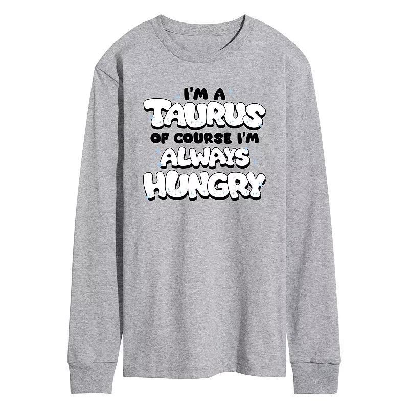 Men's I'm A Taurus Always Hungry Long Sleeve Graphic Tee, Size: Medium, Grey Gray Product Image