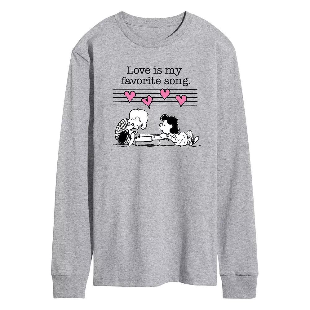 Men's Peanuts Valentines Piano Long Sleeve Tee, Size: Small, Gray Product Image
