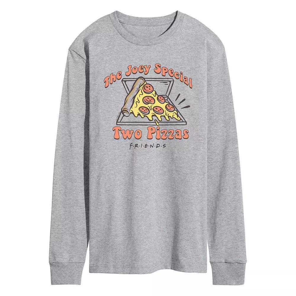 Men's Friends The Joey Special Two Pizzas Long Sleeve Graphic Tee, Size: Small, Grey Gray Product Image