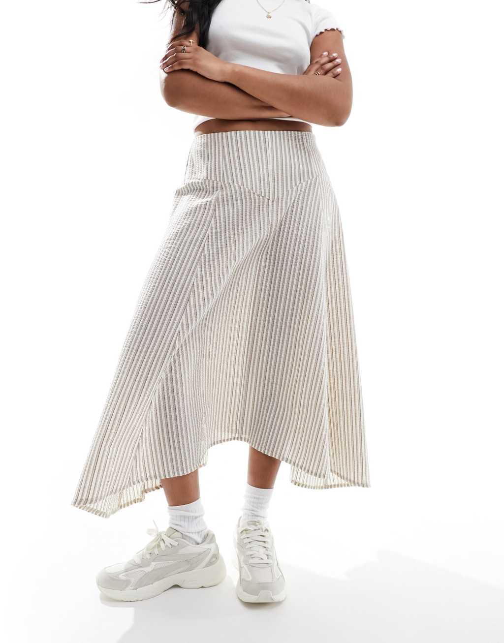 Daisy Street low rise hanky hem midi skirt in brown stripe Product Image