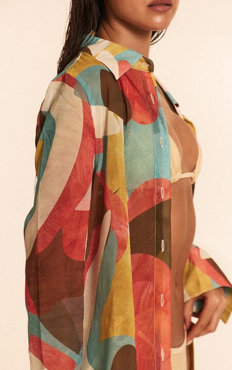 Multi Abstract Printed Oversized Beach Shirt Product Image