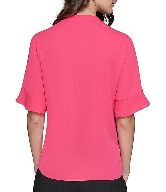 KARL LAGERFELD PARIS Ruffle Front V-Neck Short Sleeve Blouse Product Image
