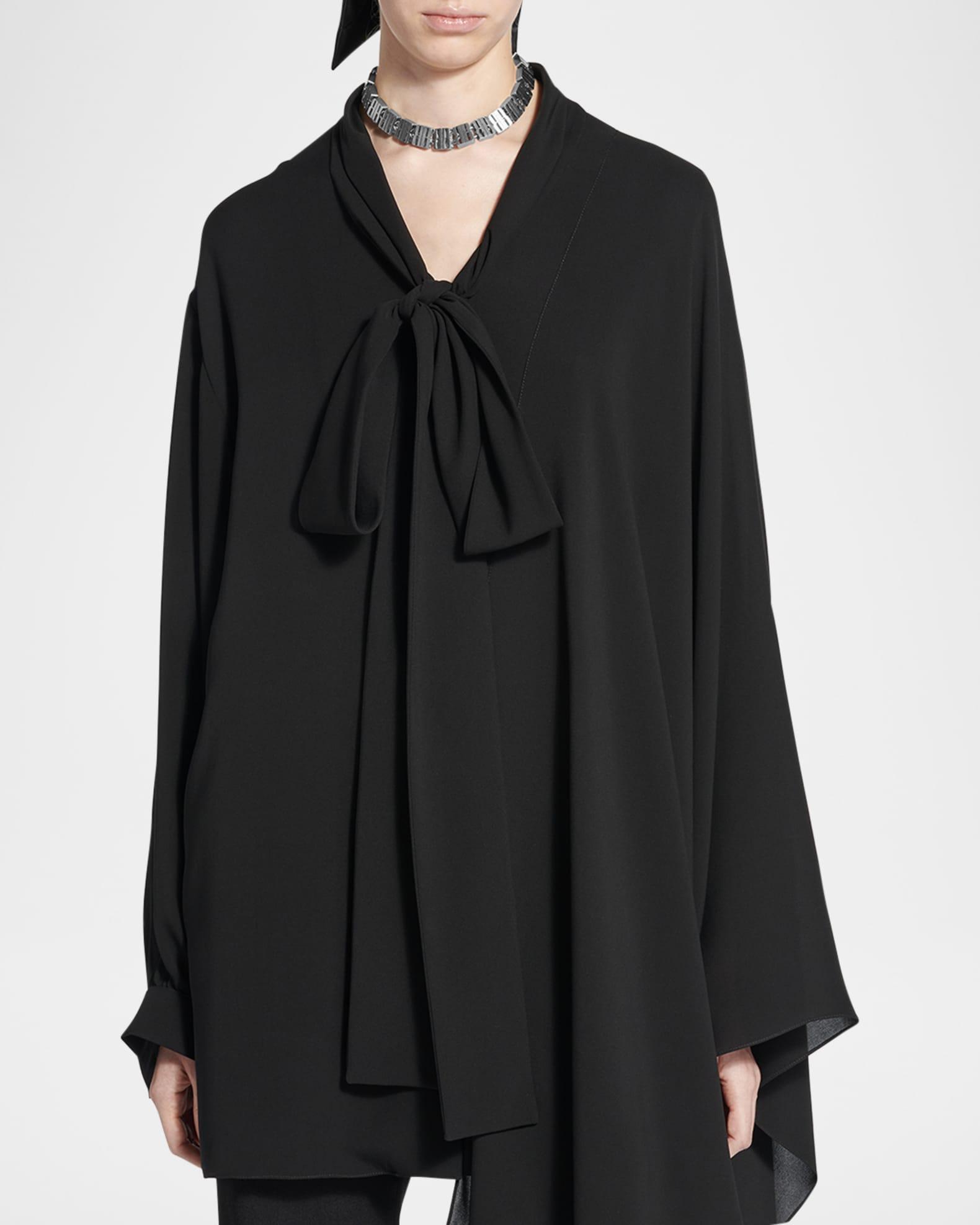 Long-Sleeve Silk Scarf Blouse Product Image