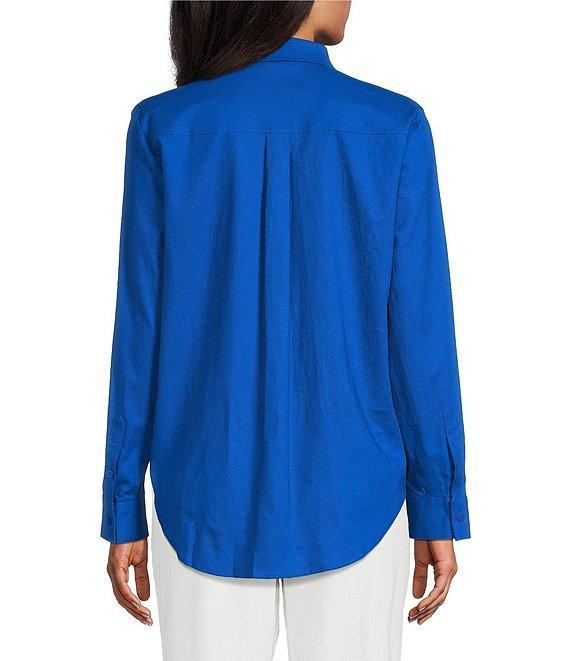 Investments Woven Long Sleeve Point Collar Button Front Top Product Image