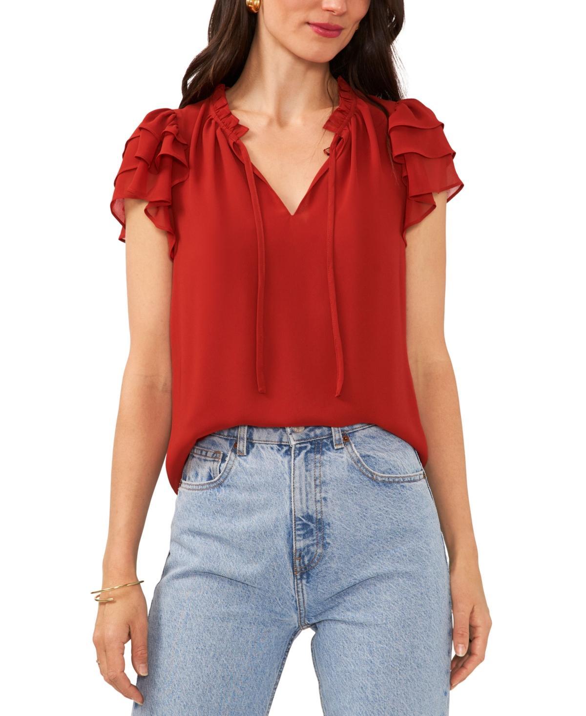 1.state Flutter Sleeve Tie Neck Blouse Product Image