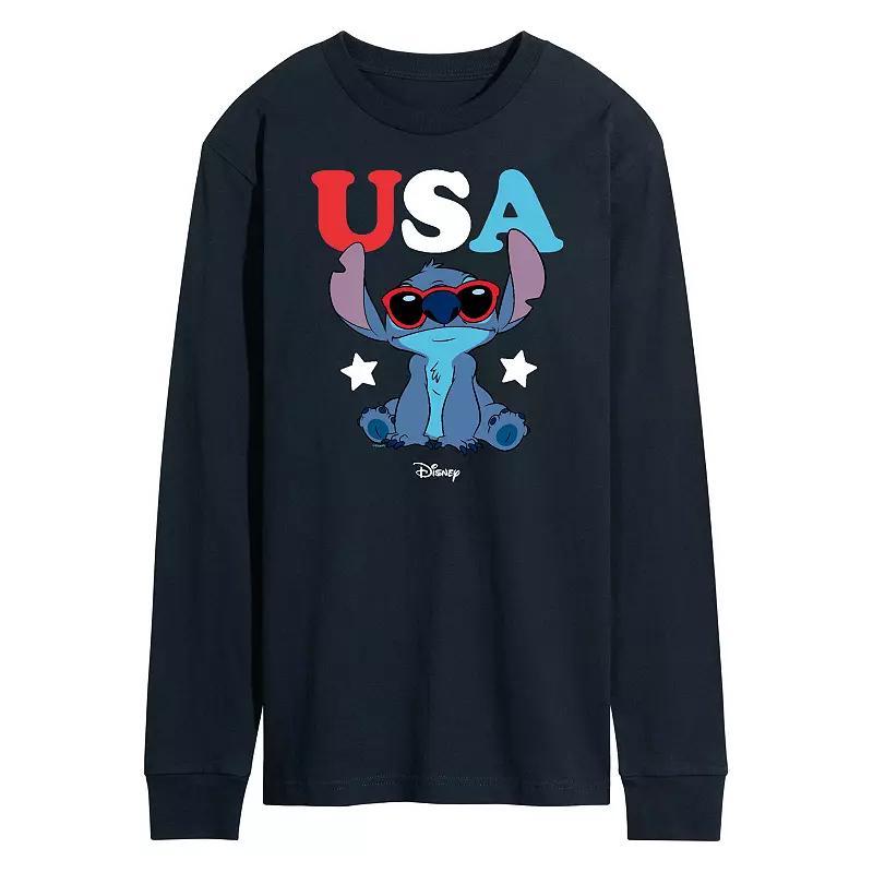 Disneys Lilo and Stitch Mens USA Sunglasses Long Sleeve Graphic Tee Blue Product Image