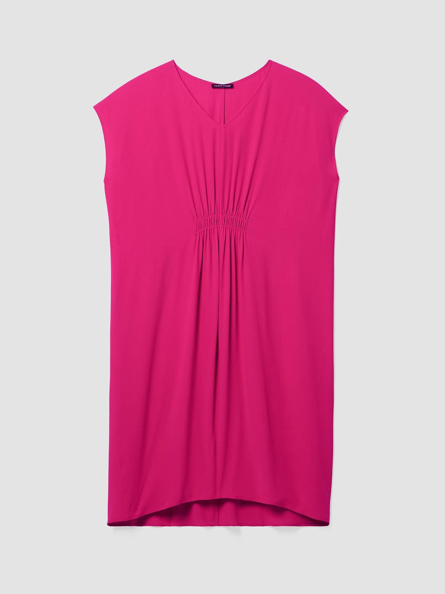 EILEEN FISHER Silk Georgette Crepe V-Neck Dressfemale Product Image