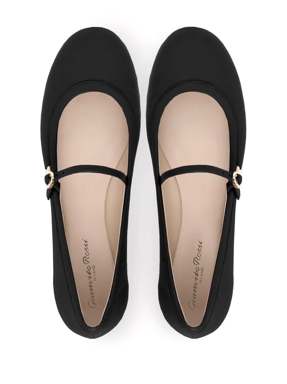 GIANVITO ROSSI Mary Velvet Leather Ballerina Shoes In Black Product Image