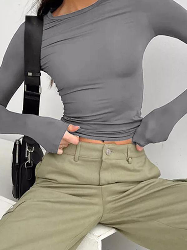 Solid Color Long Sleeve Top Product Image