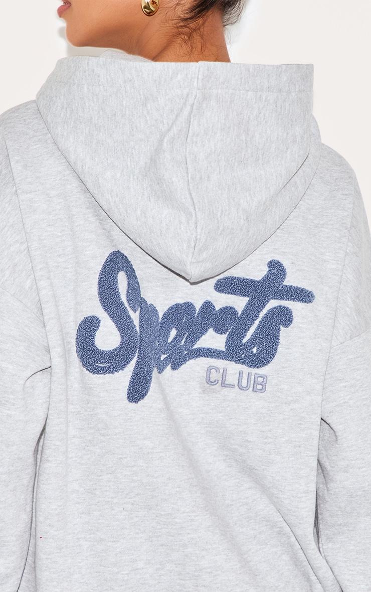  Ash Grey Oversized Sports Borg Applique Hoodie Product Image