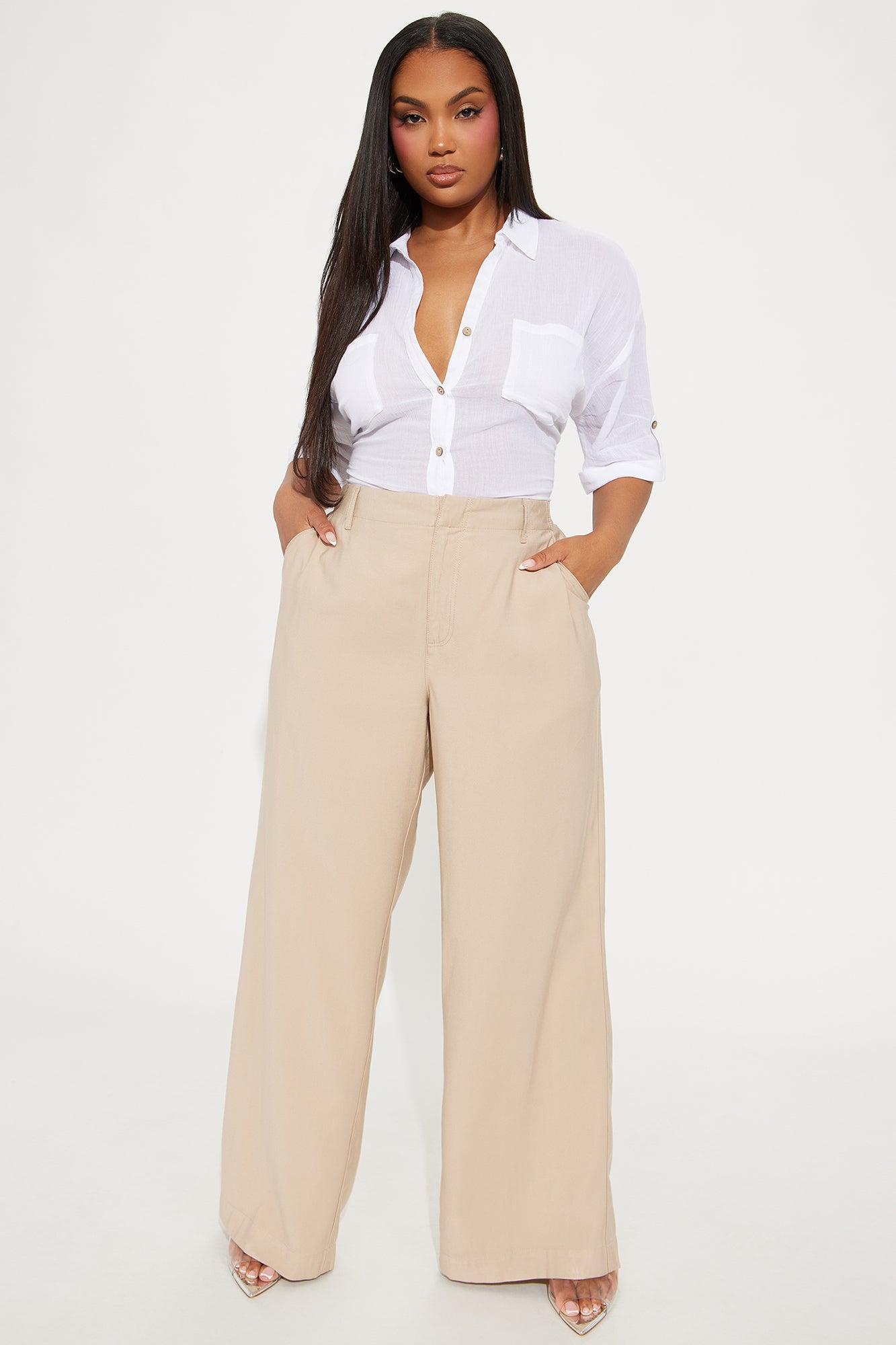 Harlow Wide Leg Trouser - Khaki Product Image