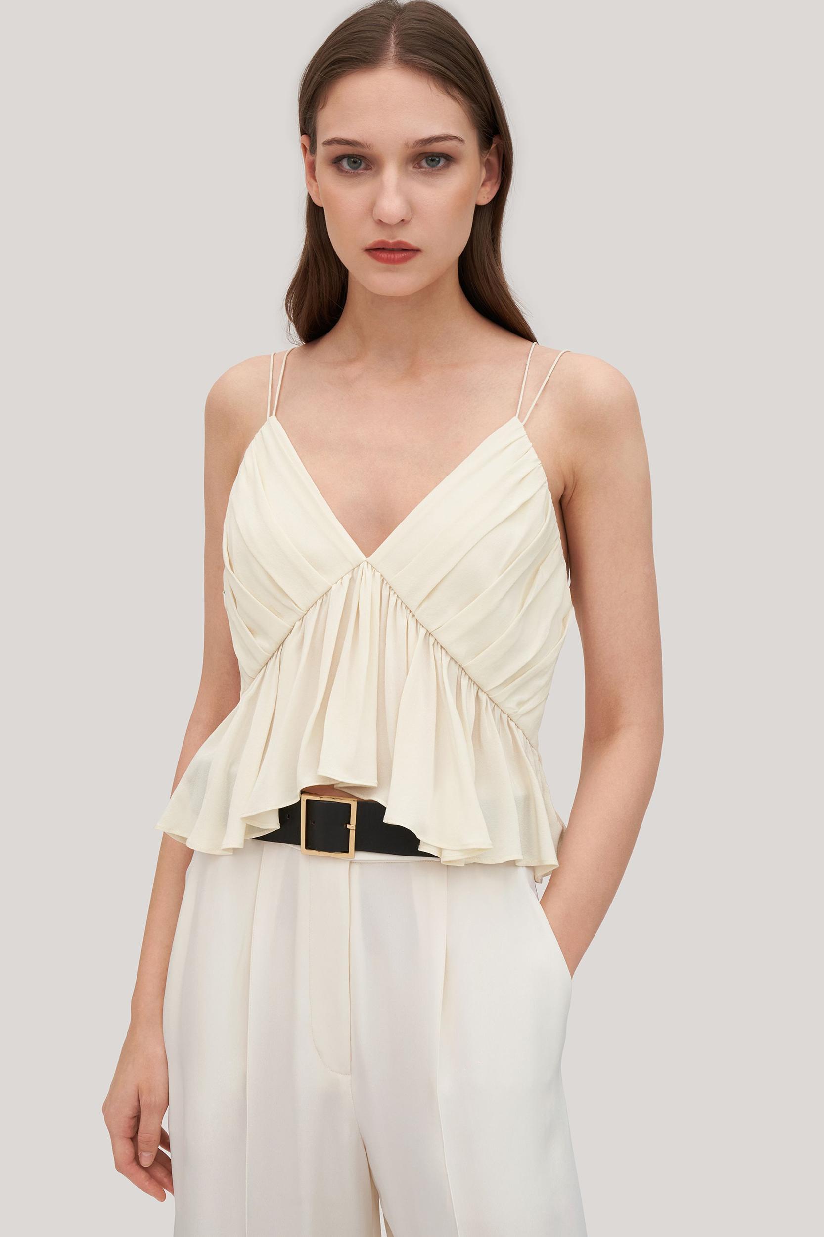 Versatile Pleated Silk Magnolia Camisole Product Image