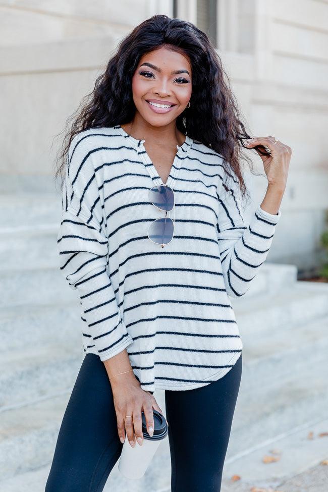 Grateful Life Ivory Striped Knit Top FINAL SALE Product Image