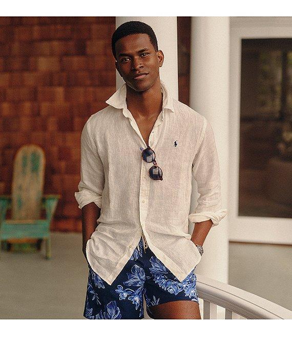 Polo Ralph Lauren Traveler Classic Tonal Tropical Motif Seersucker 5.75#double; Swim Trunks Product Image