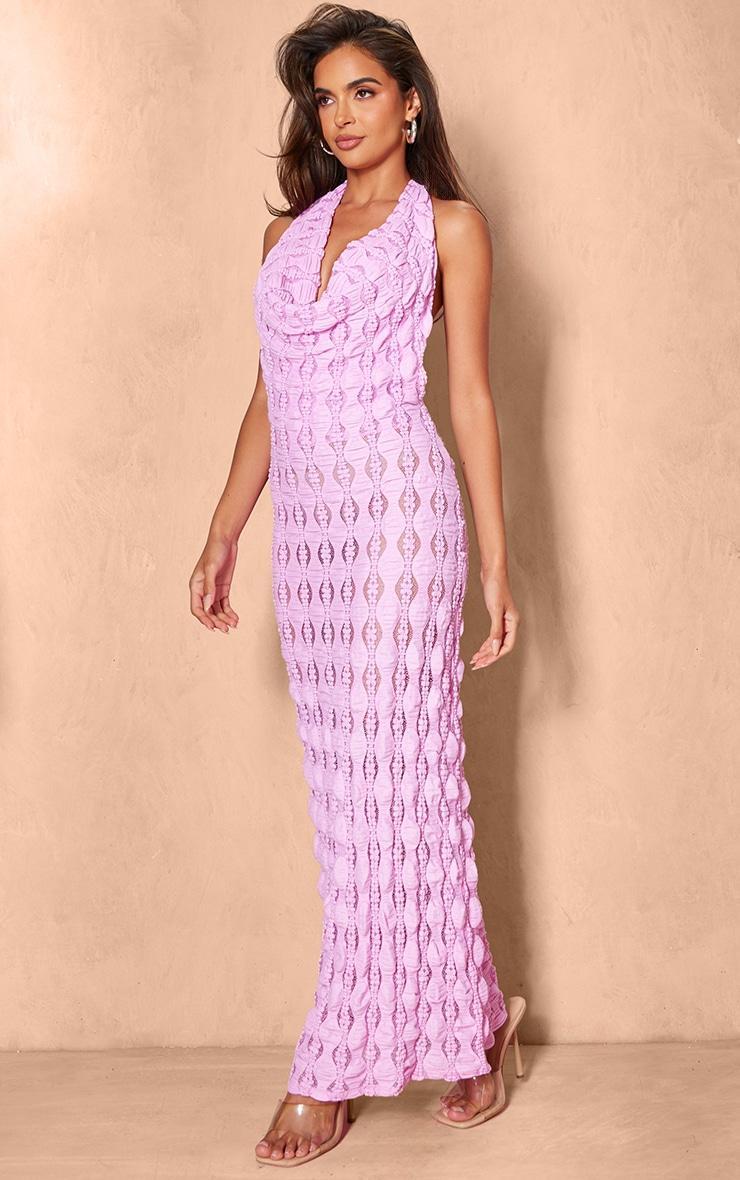 Bright Pink Textured Extreme Cowl Neck Maxi Dress Product Image