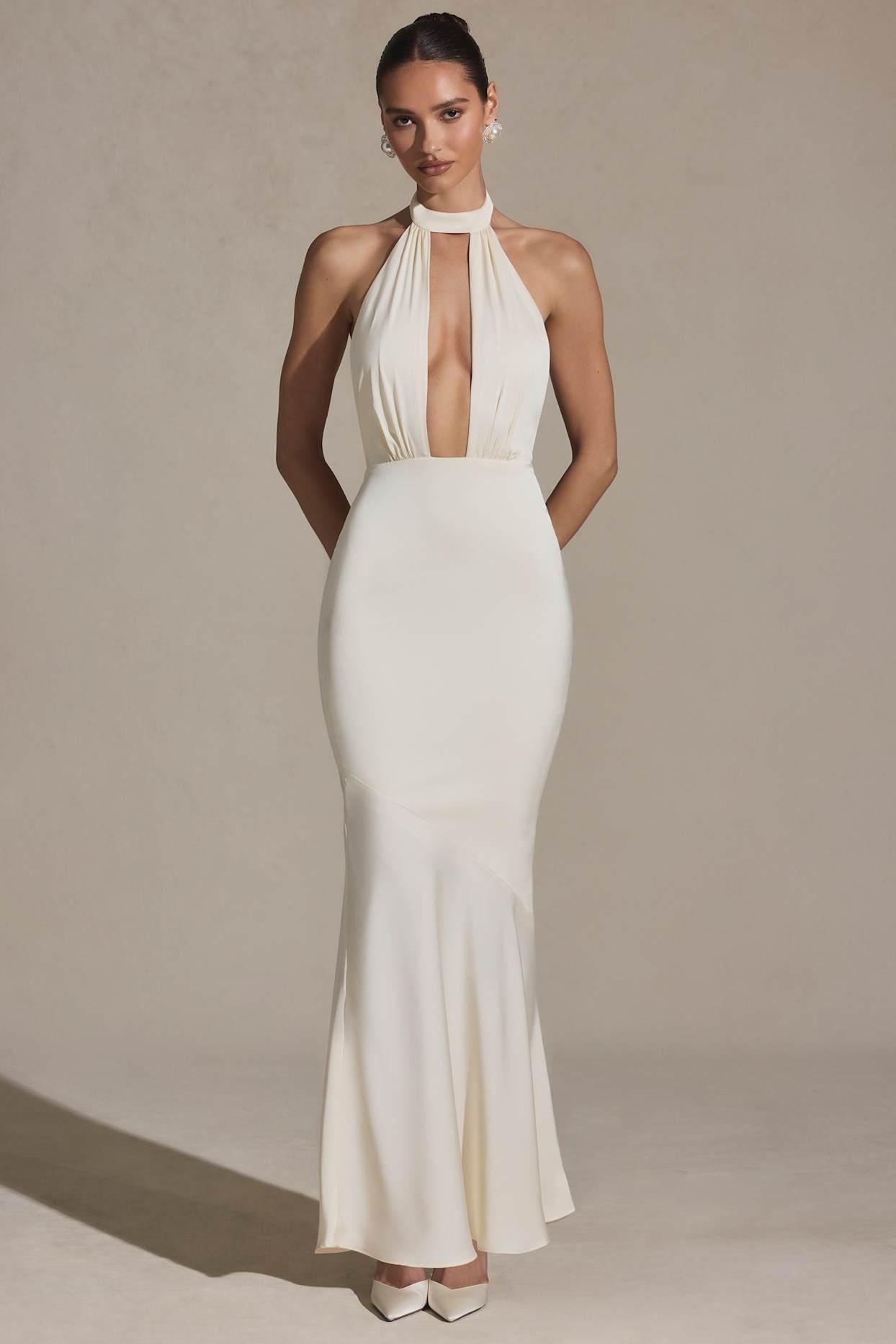 Backless Halterneck Fishtail Gown in Ivory Product Image