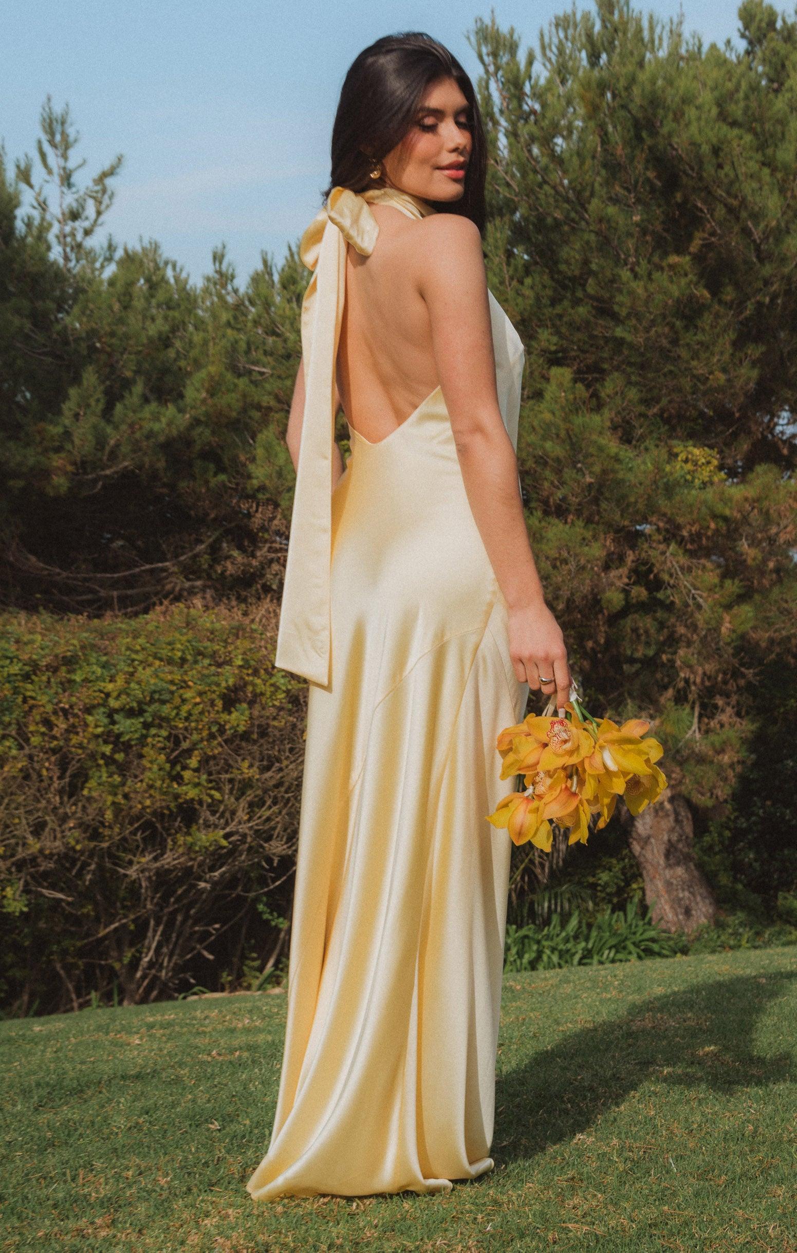 Lisa Maxi Dress ~ Pale Yellow Luxe Satin Product Image