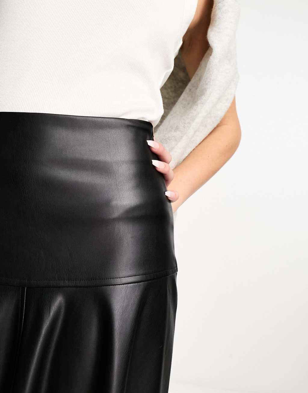 Miss Selfridge faux leather maxi skirt in black  Product Image