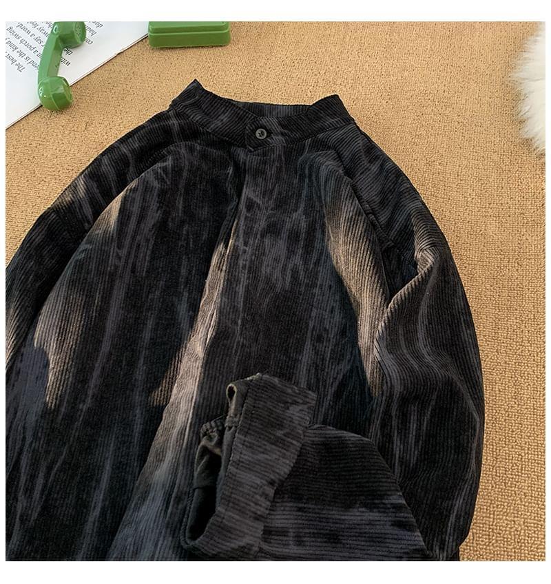 Long-Sleeve Stand Collar Tie Dye Button-Up Corduroy Shirt Product Image