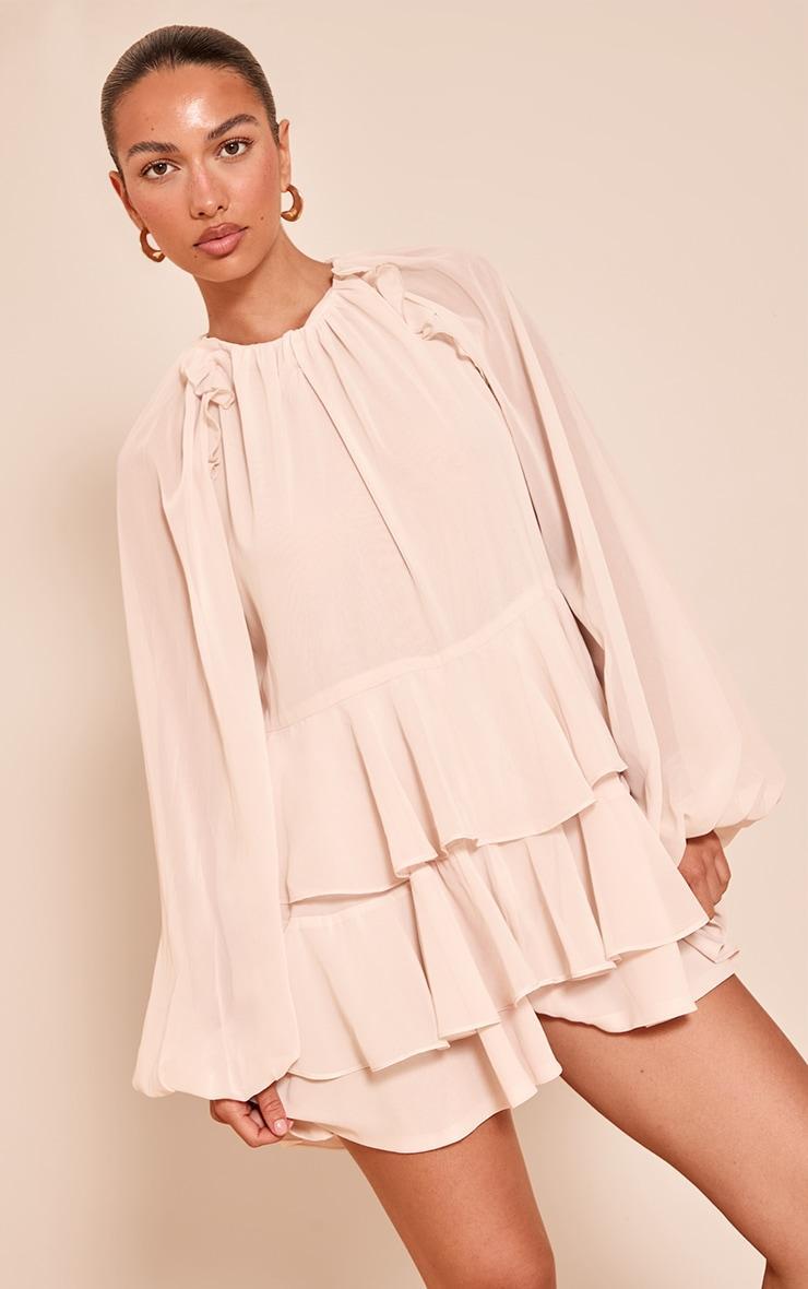 Cream Chiffon Frill Detail Shift Romper Product Image