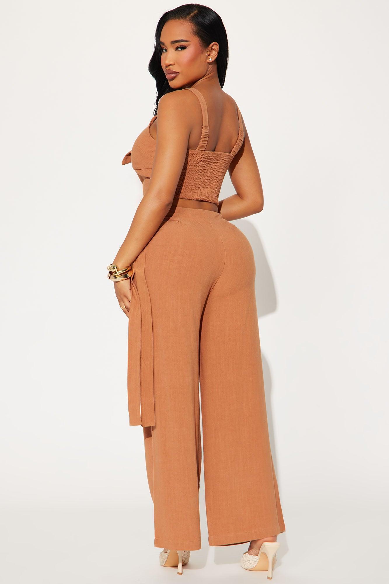 Layla Linen Pant Set - Brown Product Image