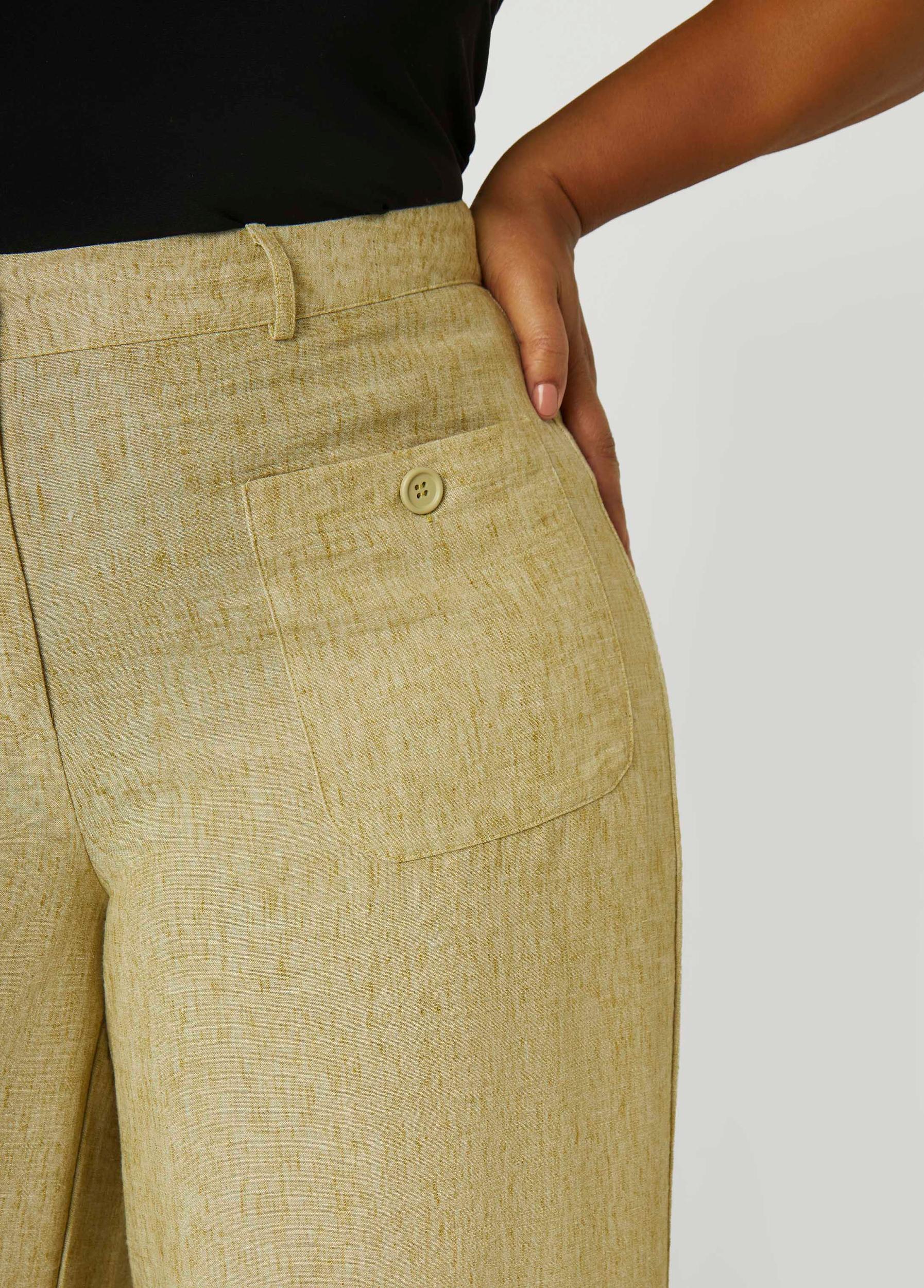 Patch Pocket Slub Wide Leg Pants Product Image