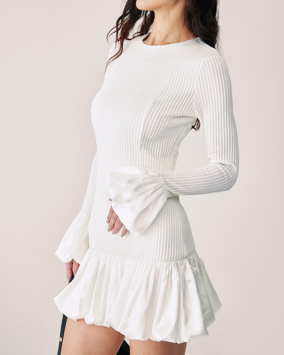 White Splicing Sweater Mini Dress Product Image