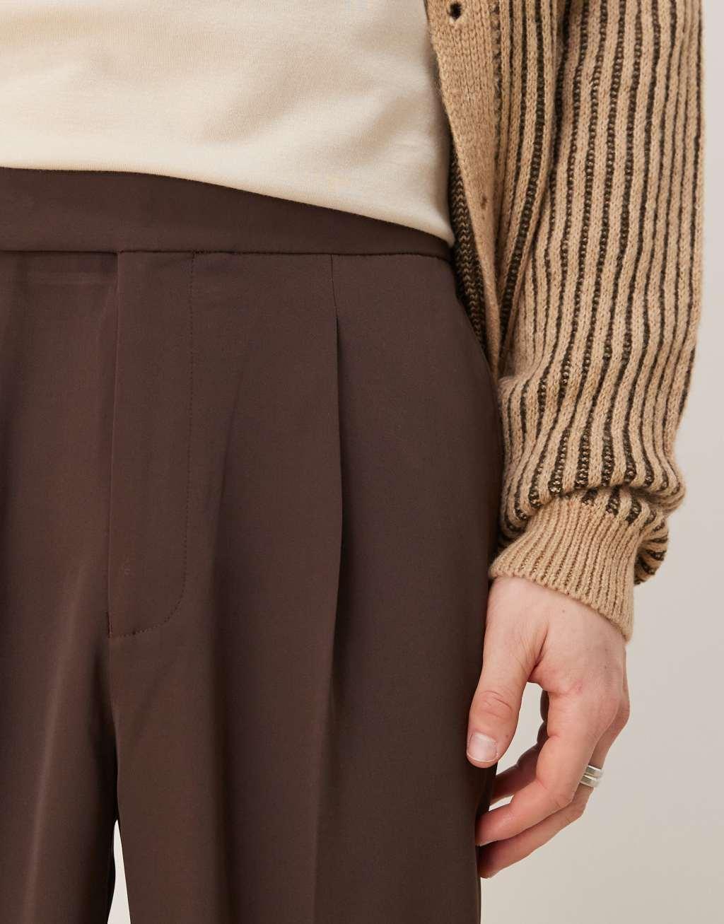 ASOS DESIGN smart wide leg pants with front pleat in brown Product Image