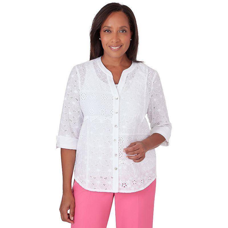 Alfred Dunner Womens Paradise Island Button Front Eyelet Top Product Image